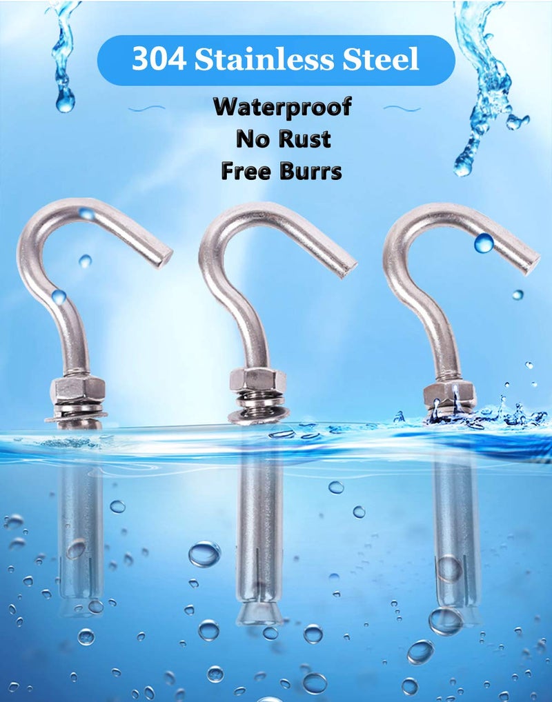 Lsqurel Concrete Wall Hook  Lsqurel 304 Stainless Steel Expansion Hook Heavy Duty Concrete Hook Open Cup Hook Expansion Bolts for Concrete Wall (M6-10Pack) - Image 4
